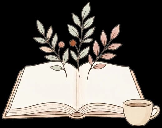 Libro abierto con páginas en blanco del que brotan hojas